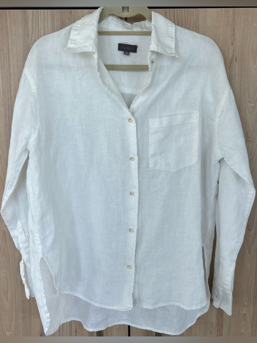 DL1961 Women’s XS White 100% Linen Button Down Shirt Oversized Pocket lagenlook